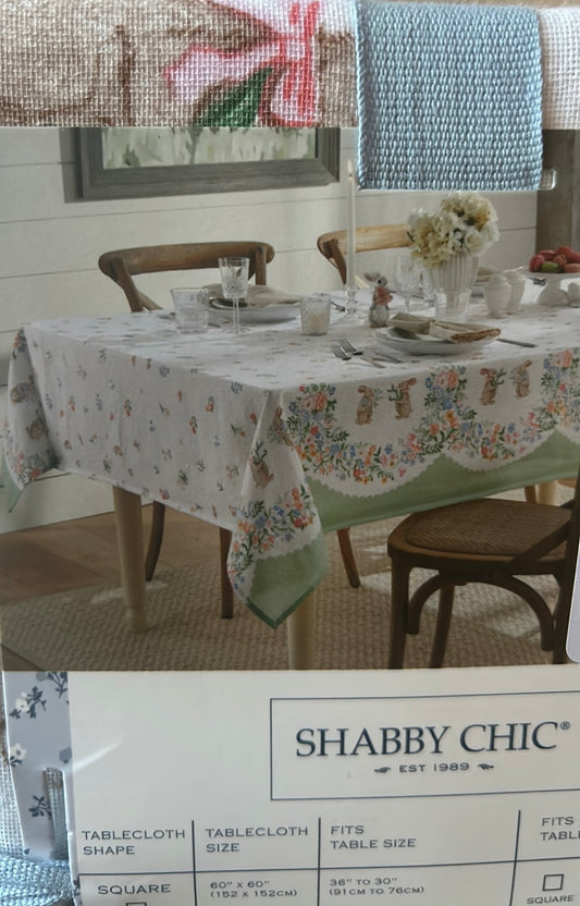Shabby Chic Tablecloth New Easter Bunny Rabbit Floral Cotton