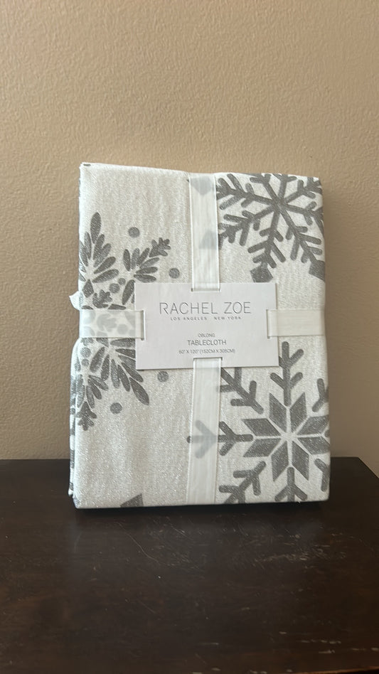 Rachel Zoe Tablecloth Christmas Oblong New 60”x120” Snowflakes Shimmery