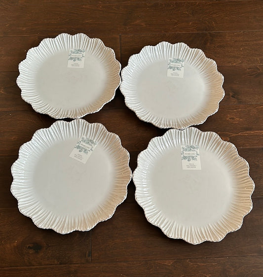 NEW Shabby Chic 100% MELAMINE DINNER PLATES slightly distressed Flower scallop