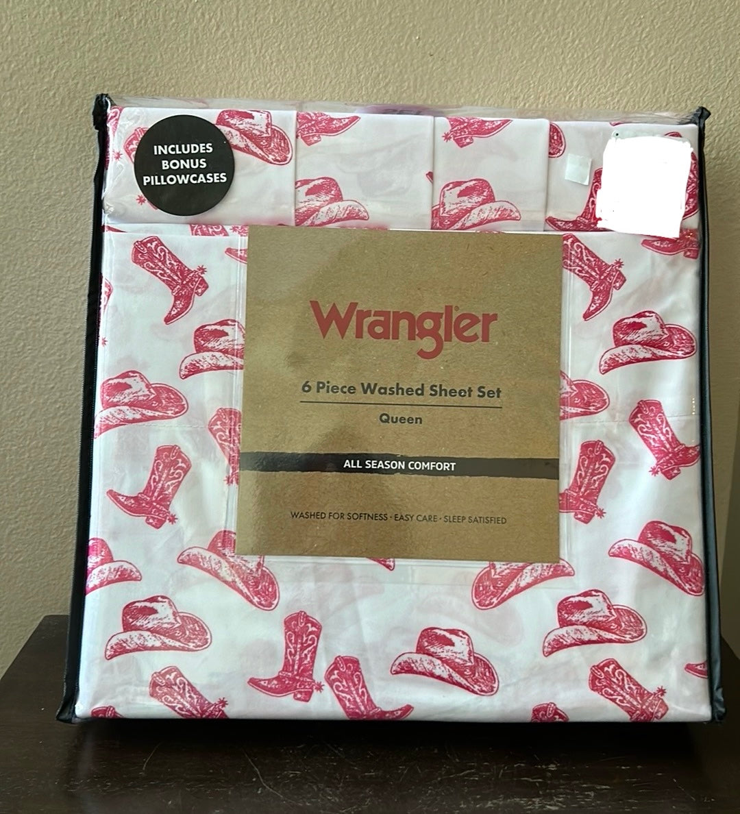 Wrangler 6 Pc Washed Sheet Set Queen Cowboy Hats Boots New Western Themed Pink