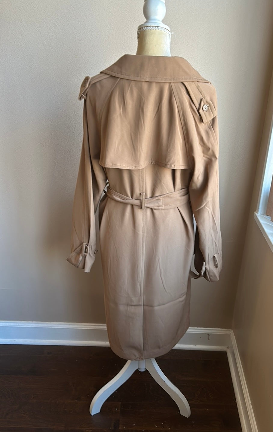 Elie Tahari Womens Trench Style Coat Khaki Tan Sz L Belted New