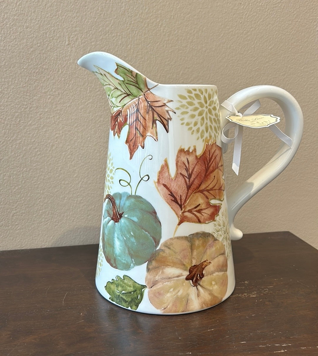 Potters Studio Pitcher Pumpkins Fall Leaves Berries Thanksgiving Ceramic New