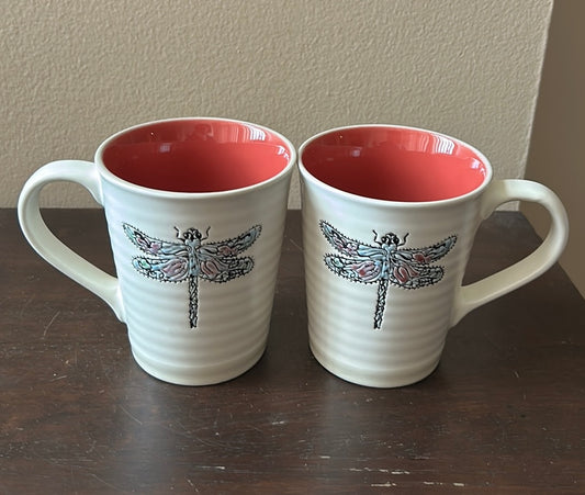 Spectrum Set Of 2 Mugs Dragonfly Ceramic New Spring Summer