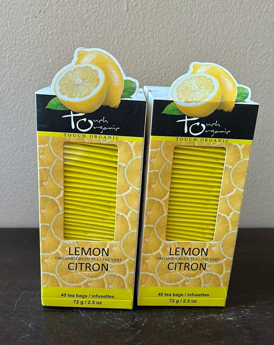 2 Touch Organic Lemon Green Tea Bags, 40 Bags Each 2.5 oz Exp 10/2025