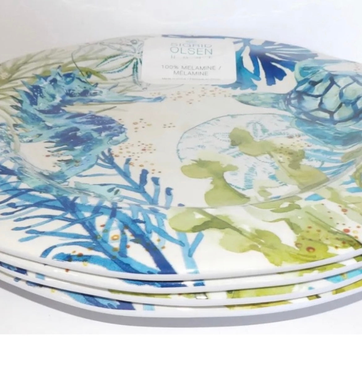 SIGRID OLSEN Turtle Sea Life MELAMINE Dinner Plates Set of 4 New