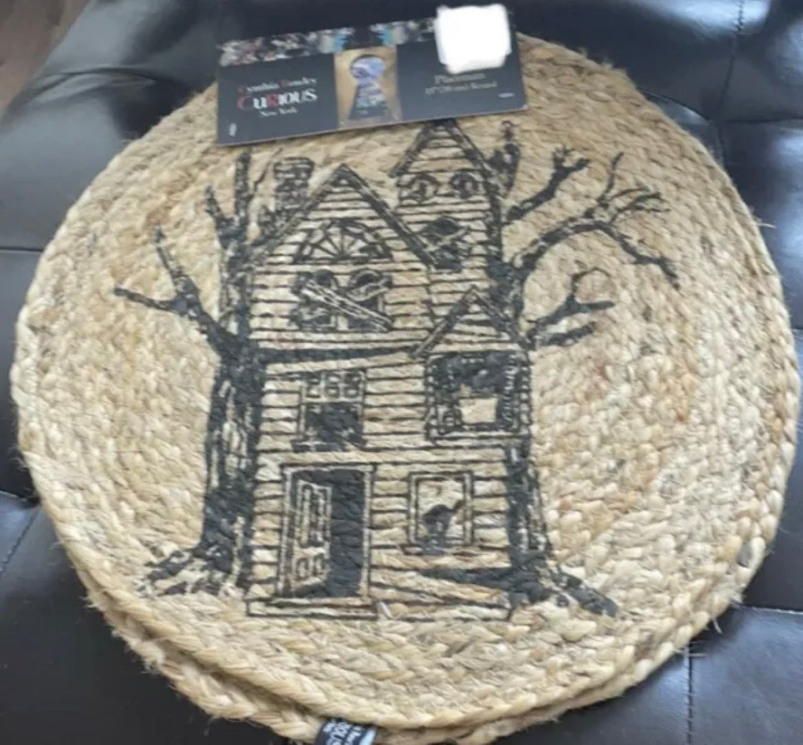 Cynthia Rowley Curious Halloween Placemats Haunted House Jute