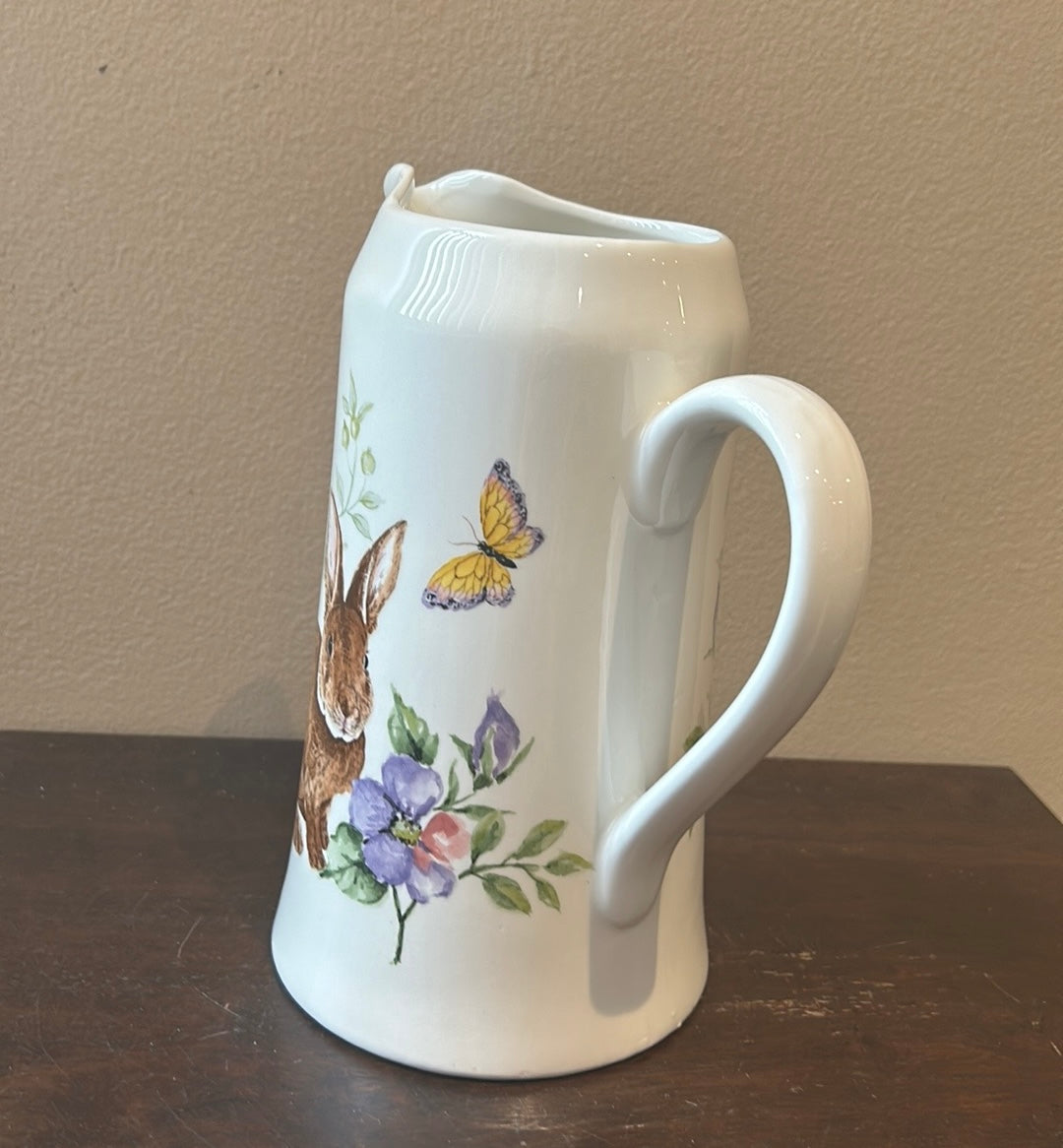 Cute Easter Theme Bunny Pitcher New Floral Lilac Spring Vase 13” Tall