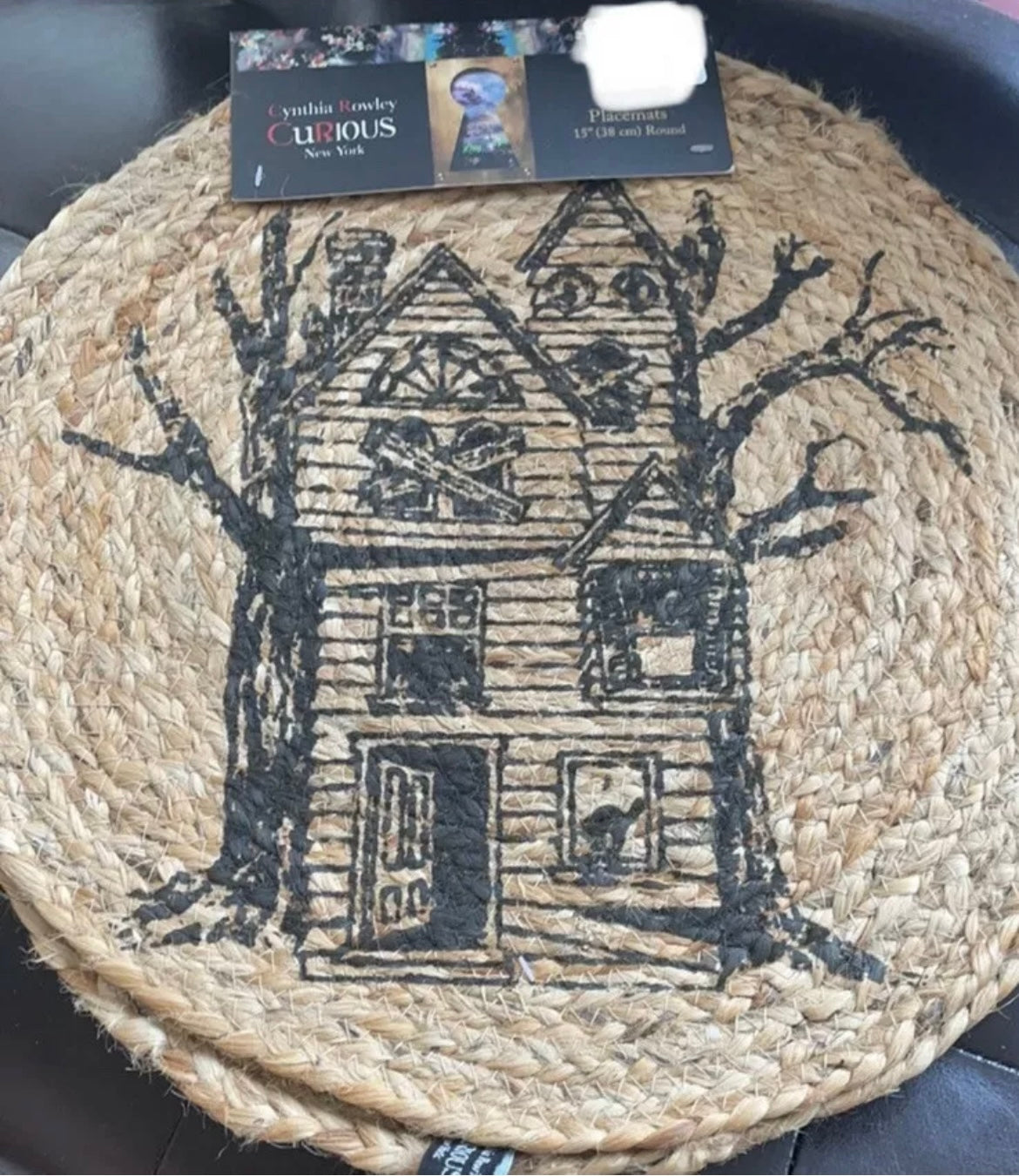 Cynthia Rowley Curious Halloween Placemats Haunted House Jute