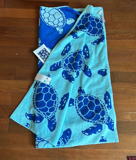 Tommy Bahama Beach Pool Towel Blue Sea Turtles Cotton Blend NWT 36”x68”