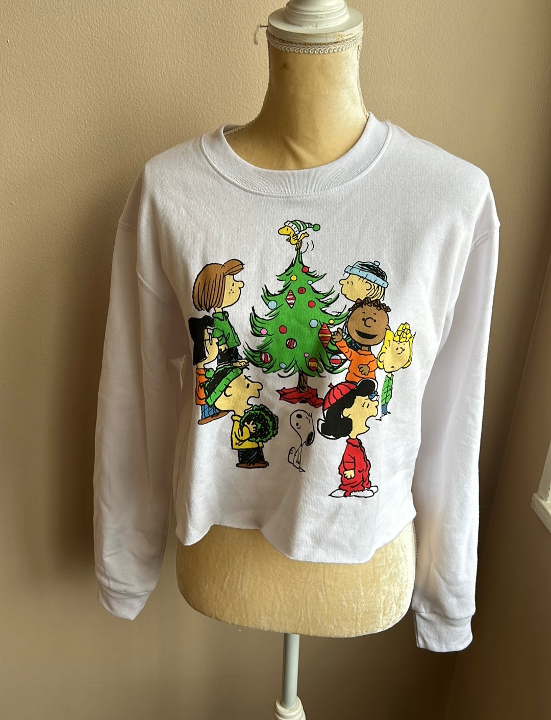 Peanuts Snoopy Womens Christmas Crop Sweatshirt New Sz L