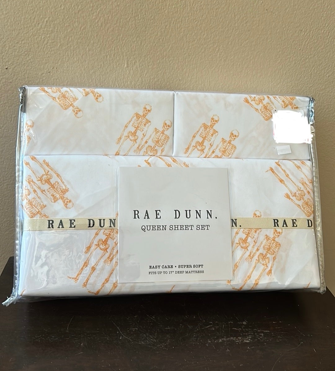 Rae Dunn Halloween Bed Sheet Set Pillow Cases orange  Skeletons New