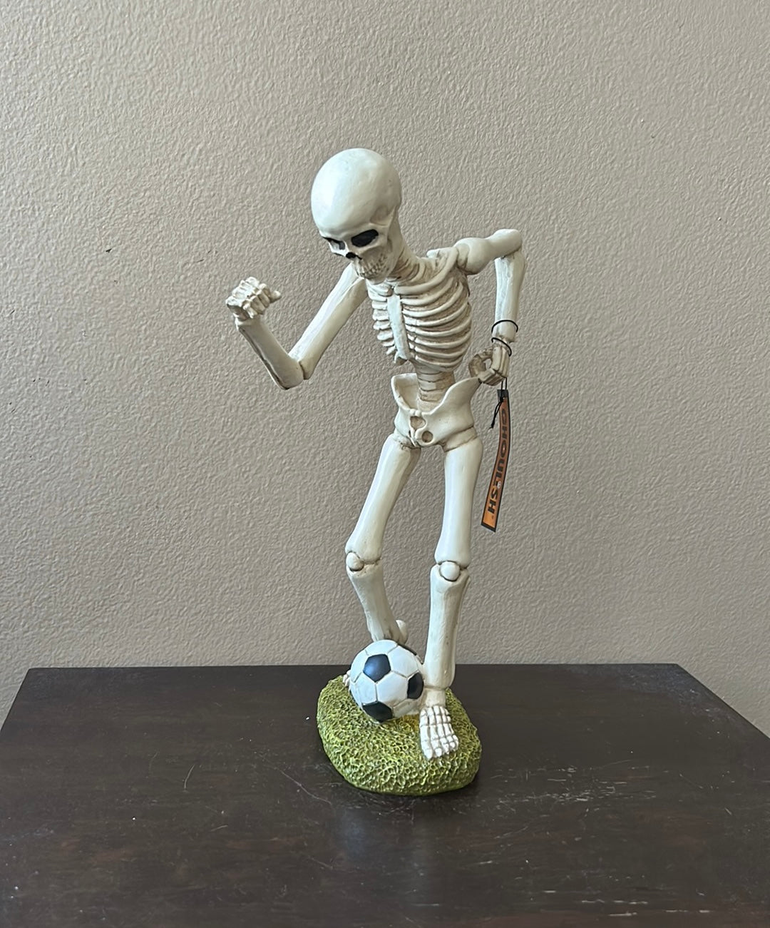 New Skeleton Playing Soccer Halloween Decor Figurine 11.5” Tall