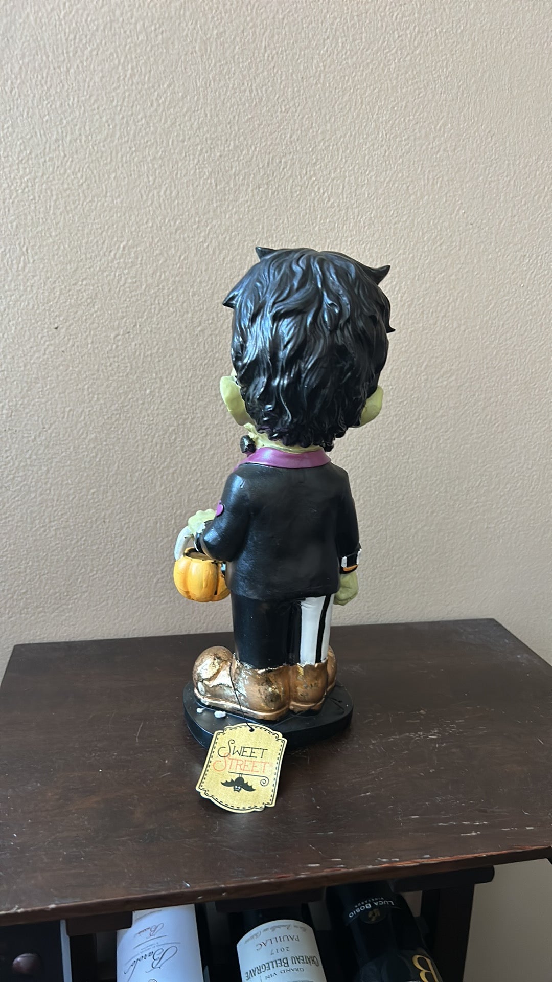 New Frankenstein Halloween Figurine Holding Pumpkin Basket 11.5” Tall