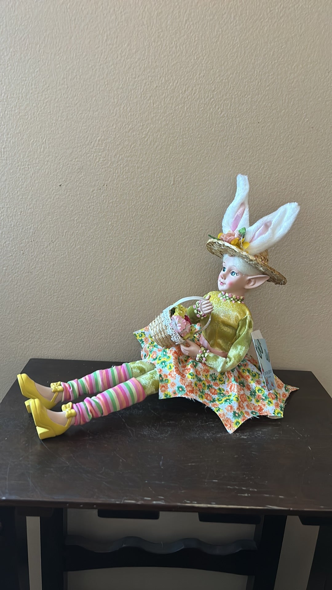 Cynthia Rowley Easter Elf Fairy Doll 16" Shelf Sitter Holding Flower Basket