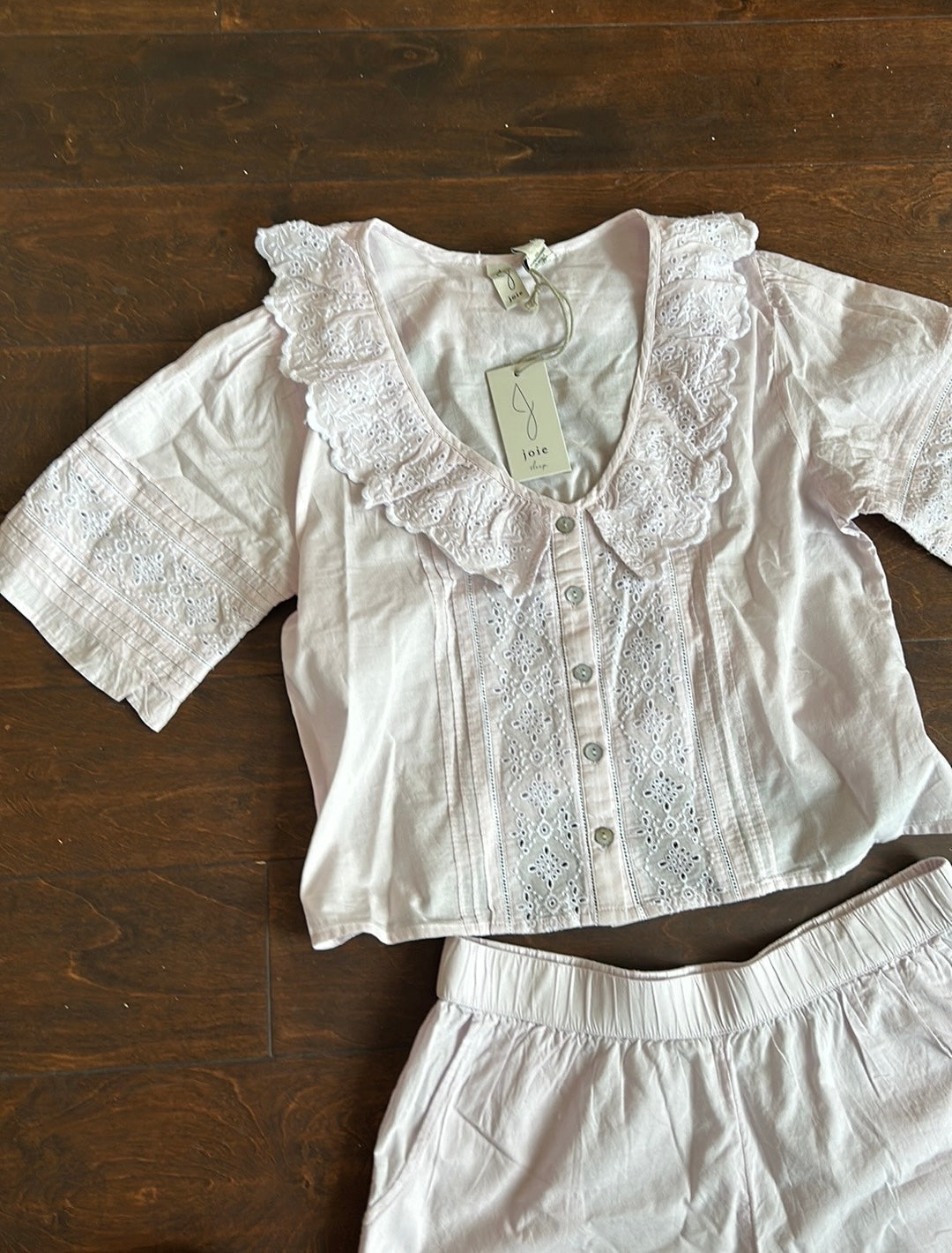 Joie Womens pink Pajama Set Shorts Top New Lace Detail Cotton