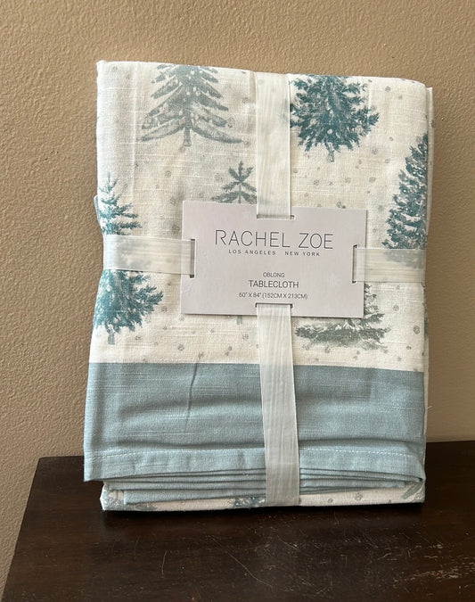 Rachel Zoe Tablecloth Christmas Oblong New 60”x84” Evergreen Trees Glitter Dots