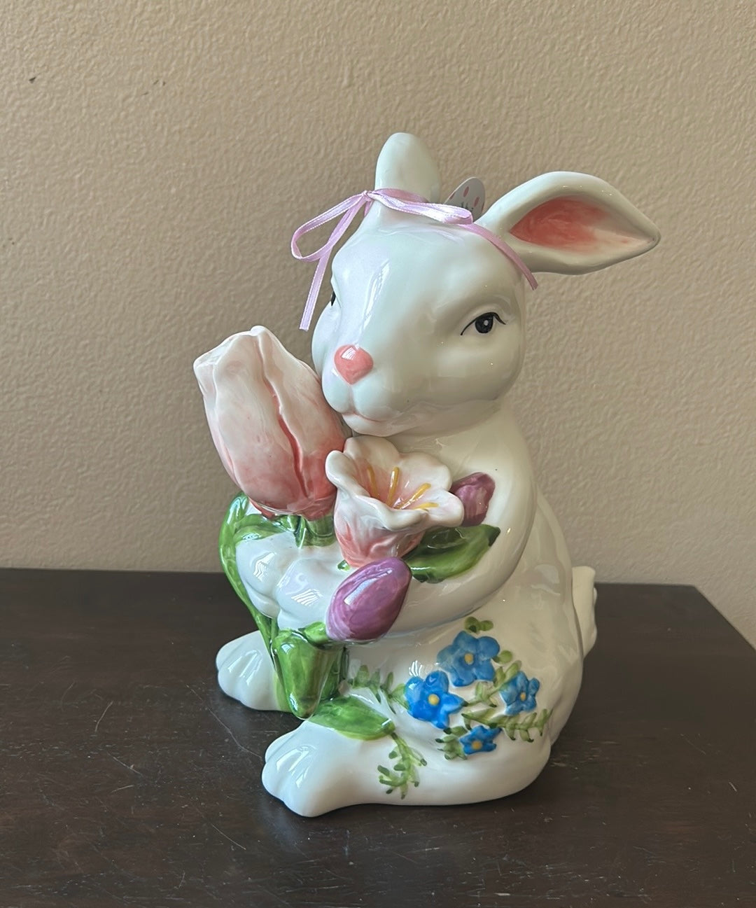 NEW Blue Sky Clay works Sitting Easter Bunny Tulips Spring Decor 11”