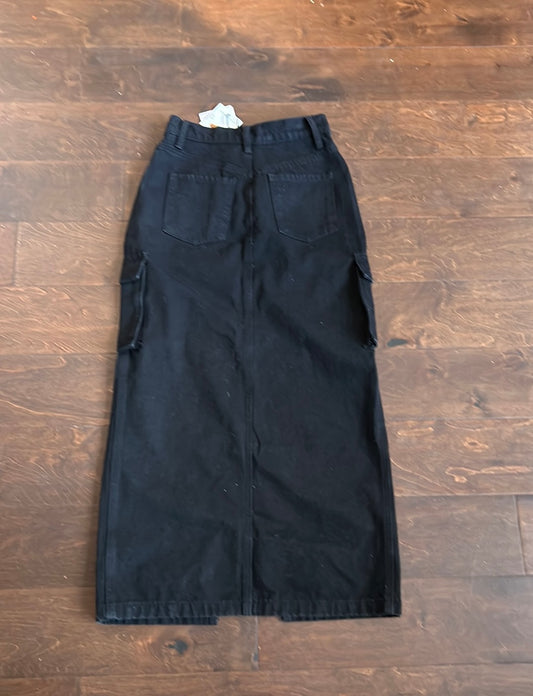 Sincerely Jules Womens Denim Skirt Black New Sz 1/ W 24 Cargo Style Front Slit