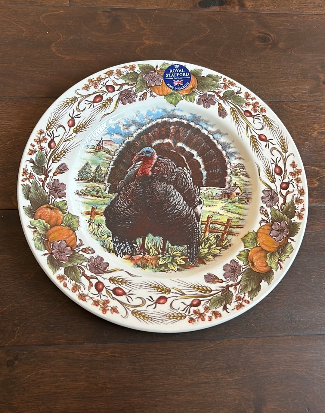 Royal Stafford Turkey thanksgiving Dinner Plate set of 4 New Pumpkins Hay