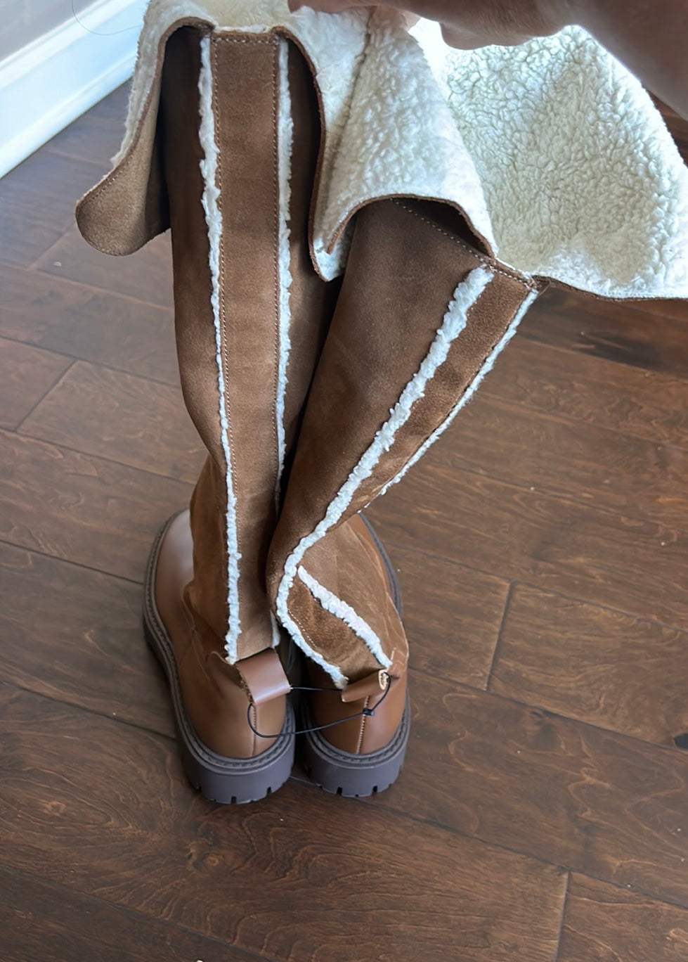 Zara Over The Knee Leather Suede Boots New Sz 7.5 Brown Shearling