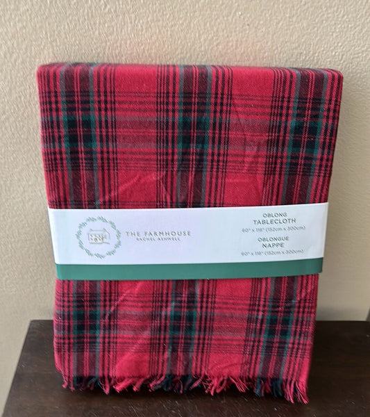 The Farmhouse Rachel Ashwell Christmas  Tablecloth Plaid 60”x118” Oblong Red