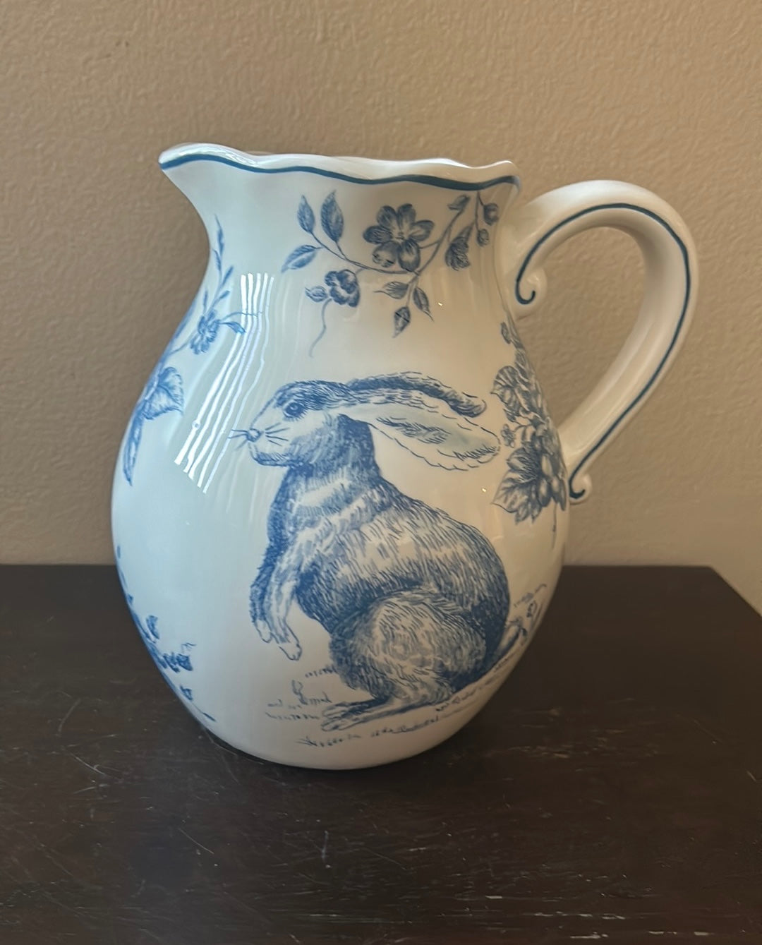 Cute Blue & White Easter Theme Bunny Pitcher New Floral