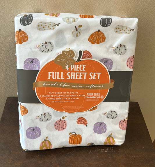 Envogue 4 Pc Full Sheet Set New Pumpkin Print Fall Thanksgiving