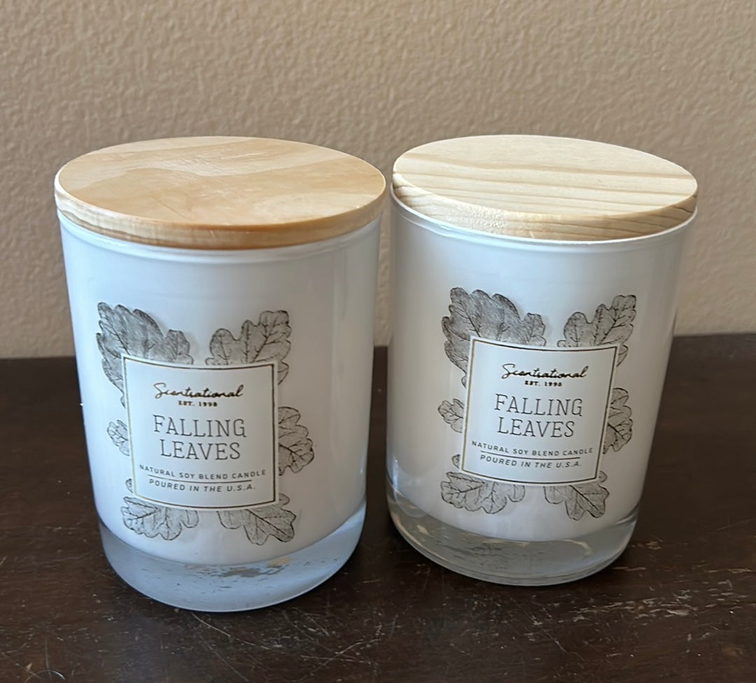 2 Scentsational Falling Leaves Candle Glass Jar 11 Oz  Soy Blend Fall