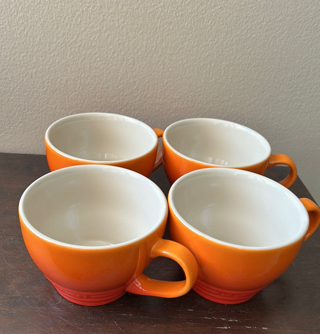 Le Creuset 400ml Giant Cappuccino Cup Mugs Flame Orange Set Of 4 Ombre New