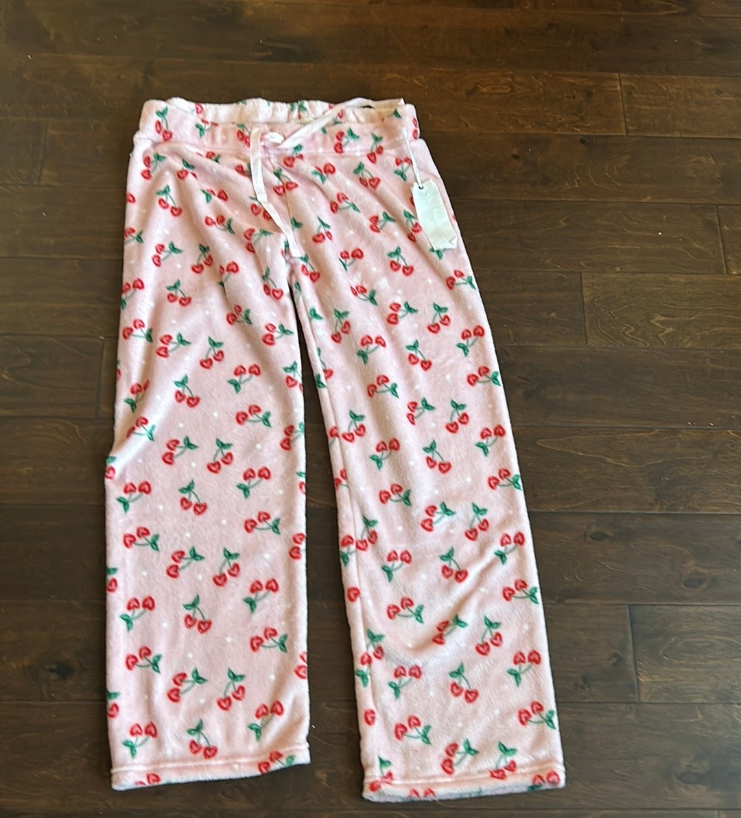 Daydream Womens Plush Pajama Pants Cherry Hearts New Pink Valentines Day Sz L
