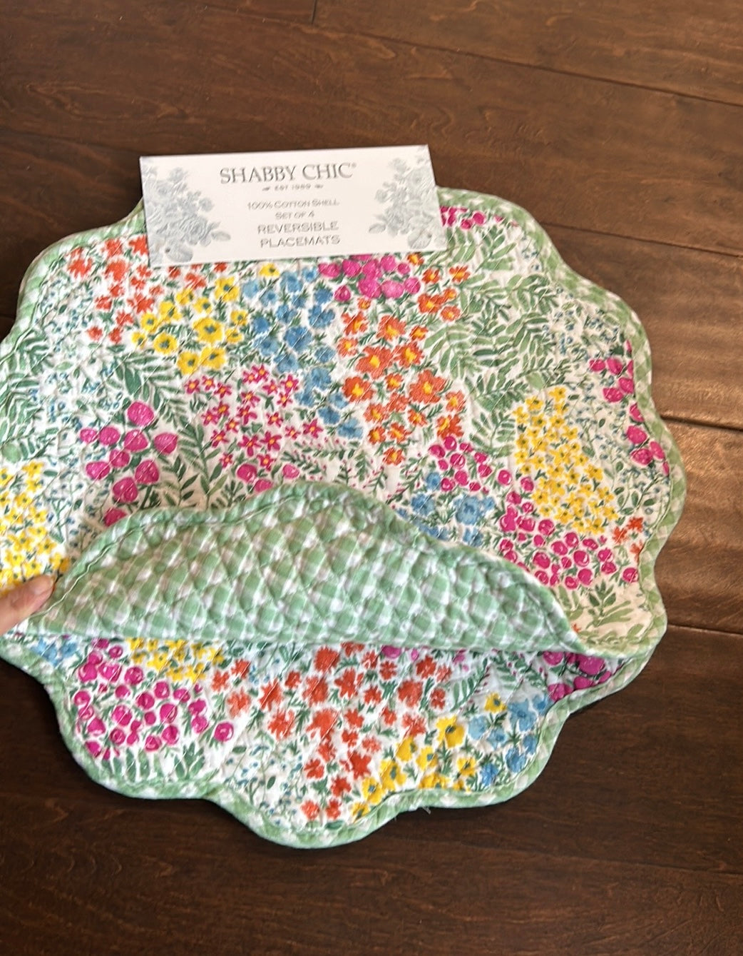 Shabby Chic Reversible Placemats Floral Quilted New Scalloped Plaid