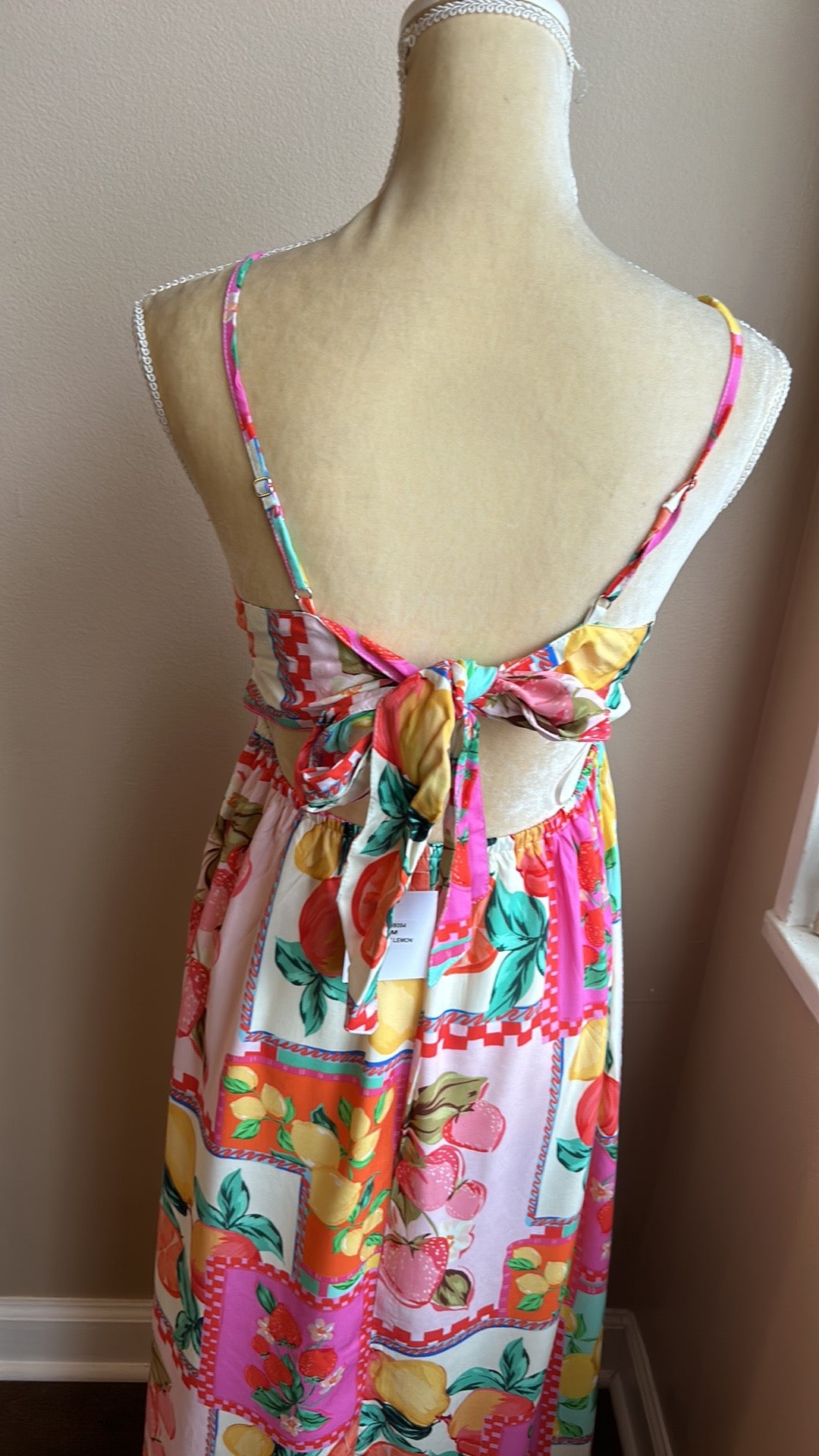 Paper Heart Womens Sundress Maxi Fruits Lemons New Mediterranean