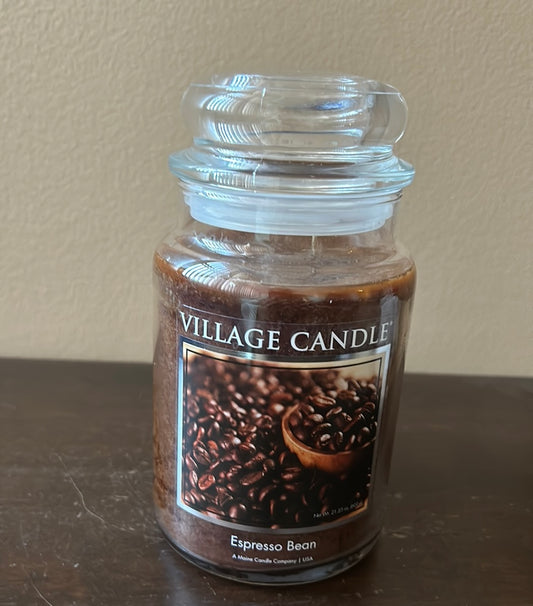 Village Candle (1) Espresso Bean Large Jar Candle Coffee Fragrance 21.25 Oz