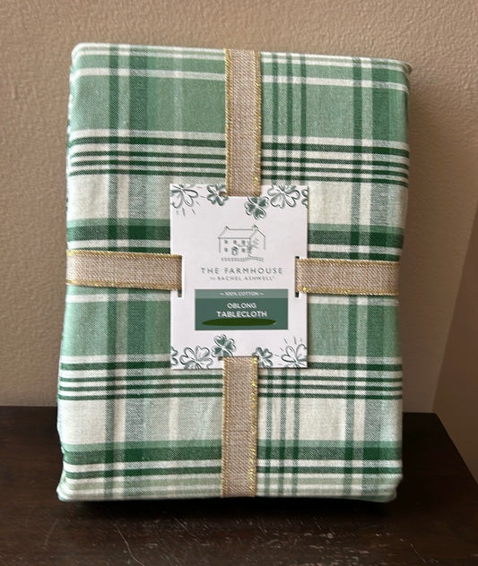 Rachel Ashwell Tablecloth St Patrick’s Day New Green Plaid Cotton