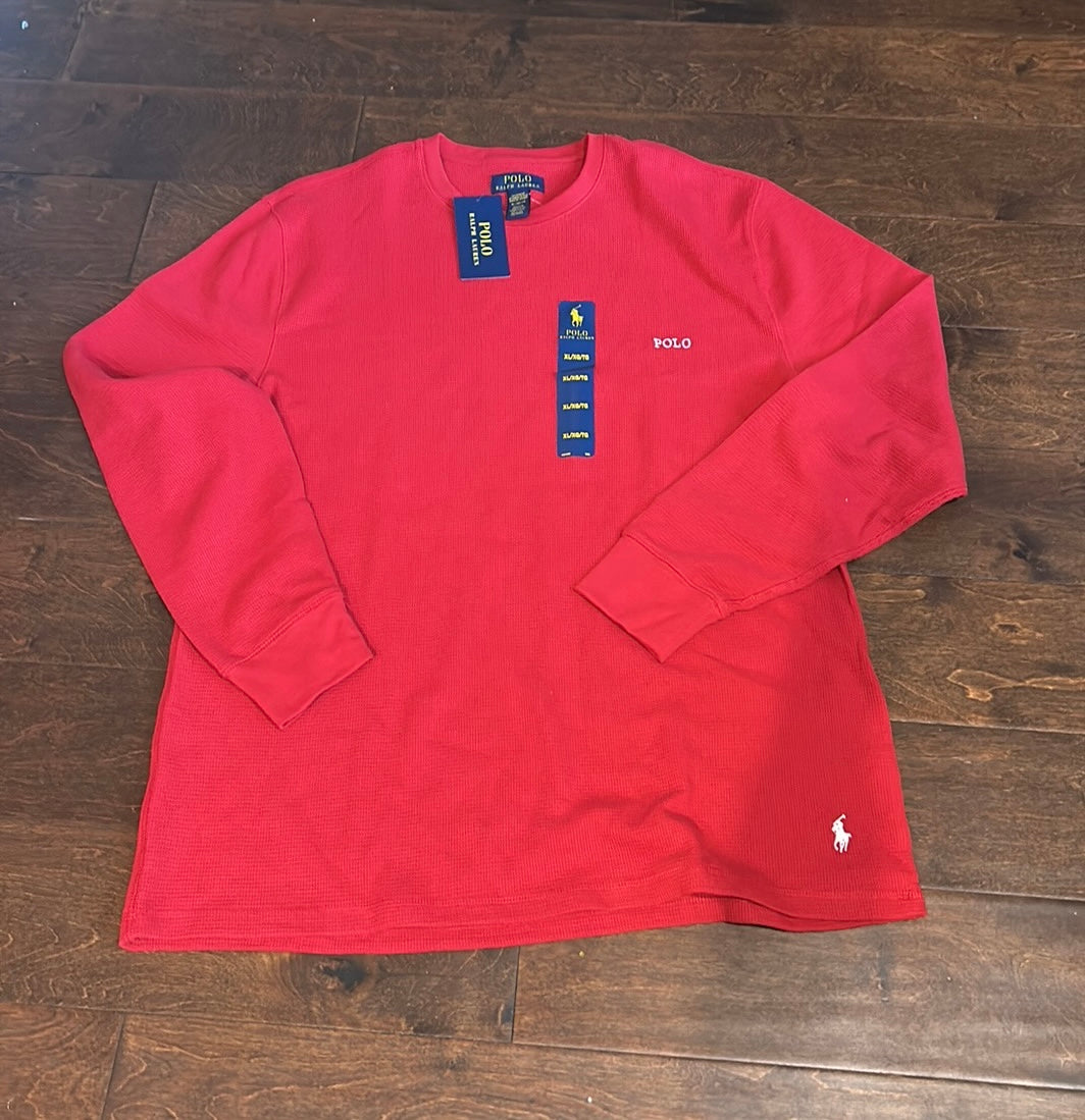 Polo Ralph Lauren Mens Waffle Knit Long Sleeve Tshirt Sz XL Thermal Red