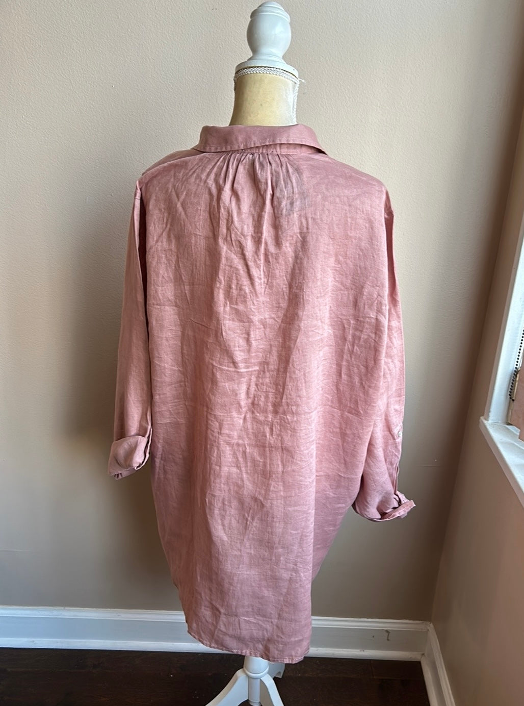 Jones New York Women Plus 3X Linen Blouse Top Rolled Cuff Sleeve Nwt Dusty Rose