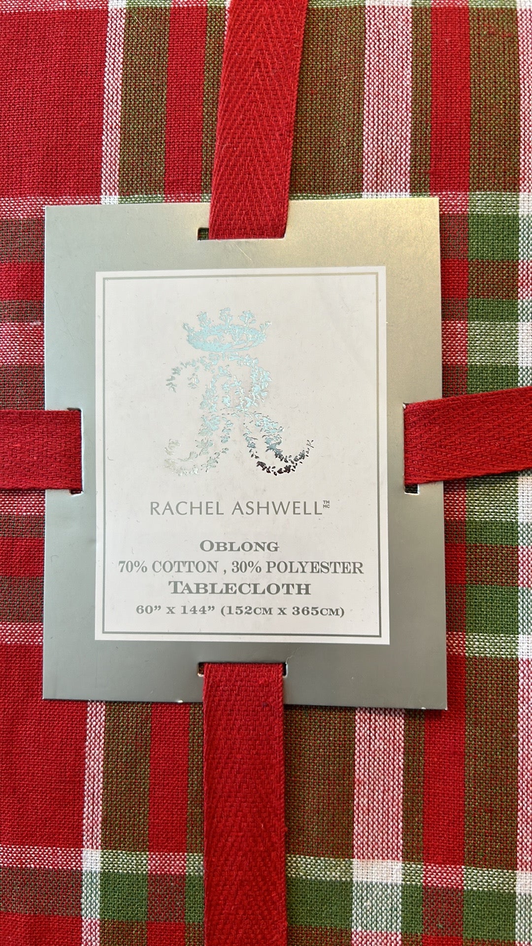 Farmhouse Rachel Ashwell Christmas Red Green Tablecloth Plaid 60”x144” Oblong