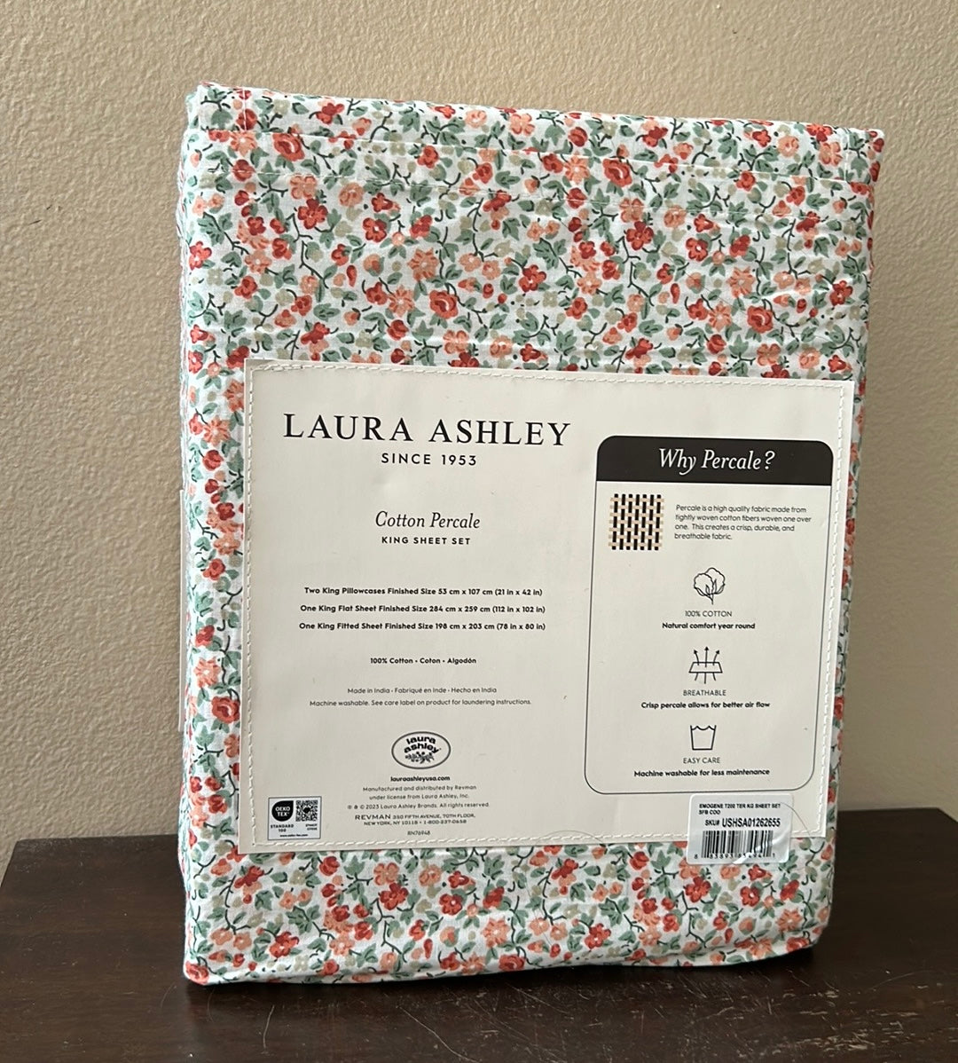 Laura Ashley King Sheet Set Cotton Percale New Floral Etoile