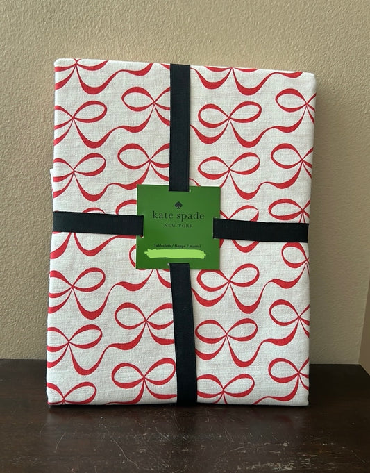 Kate Spade Tablecloth Christmas Valentines Red Bows New 60” X120” Cotton