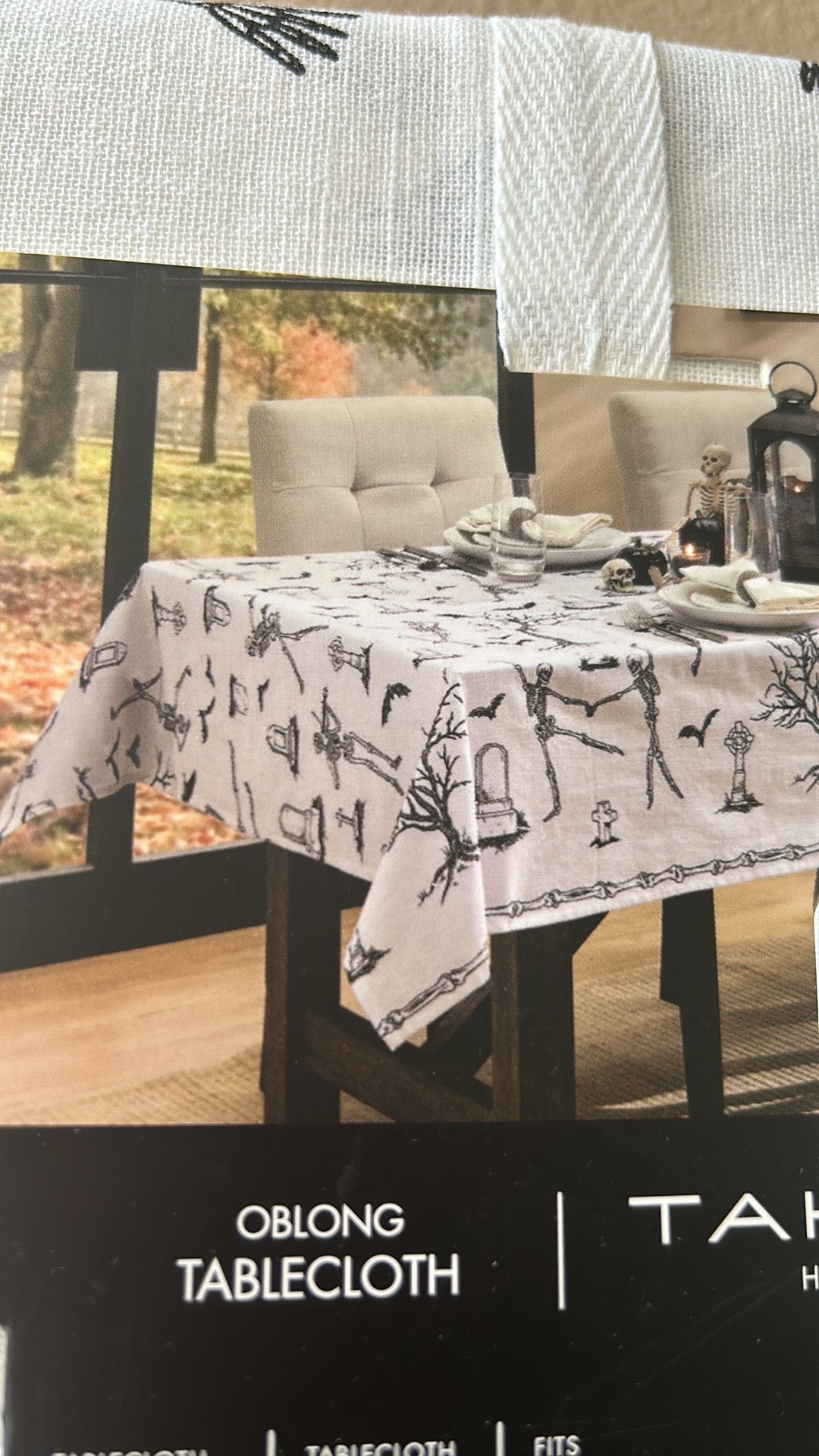 Tahari Halloween Tablecloth Skeletons Dancing Musical Instruments Bats