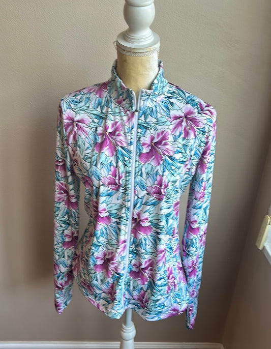 Tommy Bahama Women's Full-Zip UPF 50 Golf jacket Beach Tropical Multi NWT Sz L