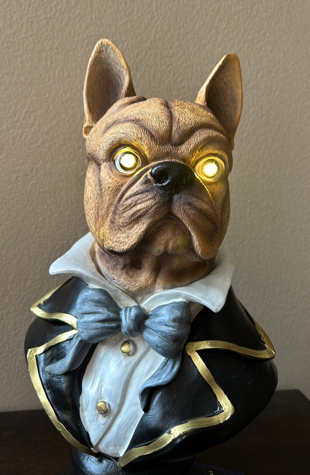 Moonlight Manor French Bulldog Pedestal/Bust Figurine W/LED Light Up Eyes 14”