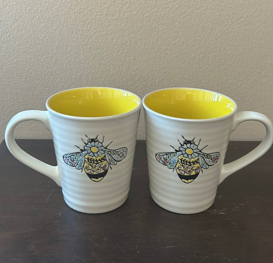 Spectrum Set Of 2 Mugs Bumblebee Ceramic Yellow New