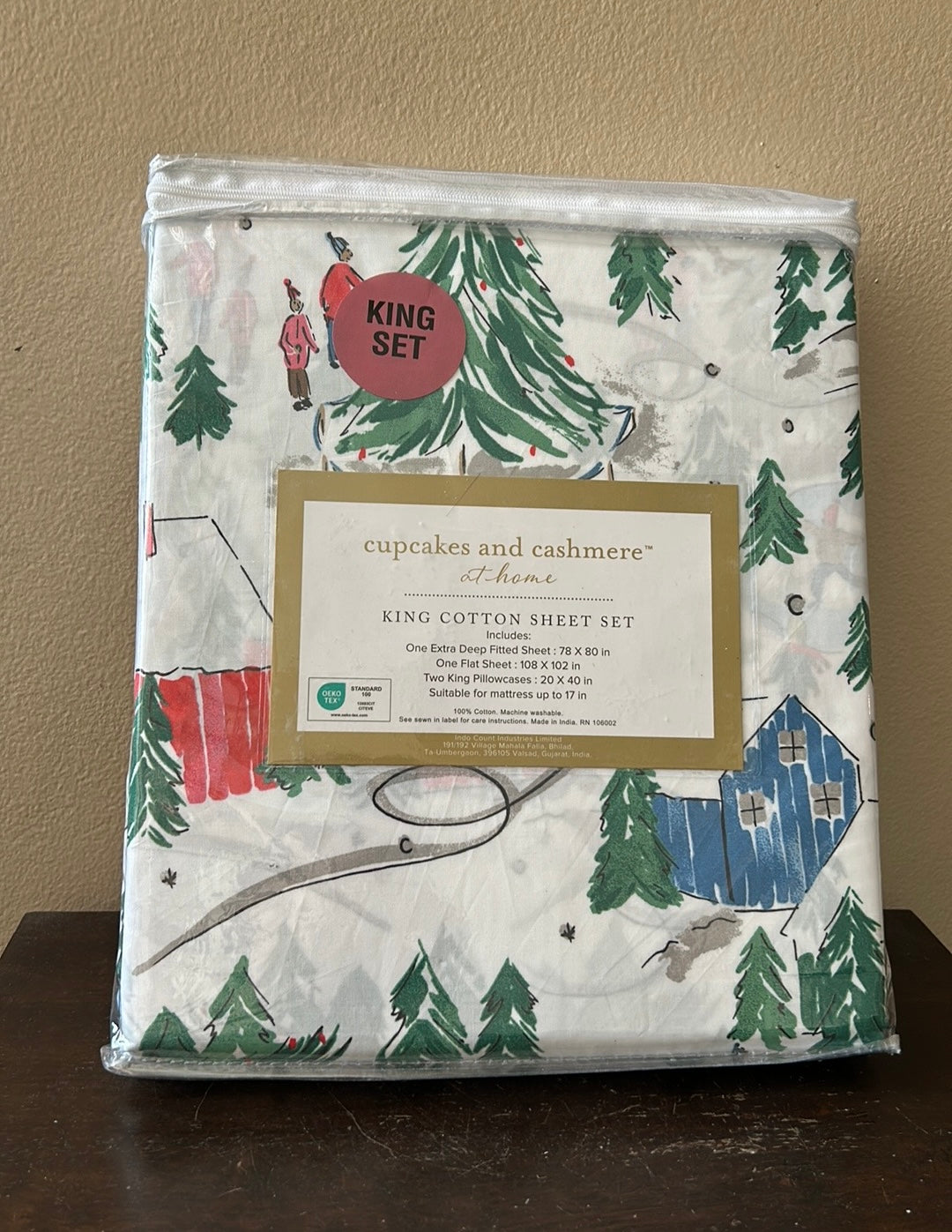 Cupcakes & Cashmere King Sheet Set New Christmas Tree Kids Cotton