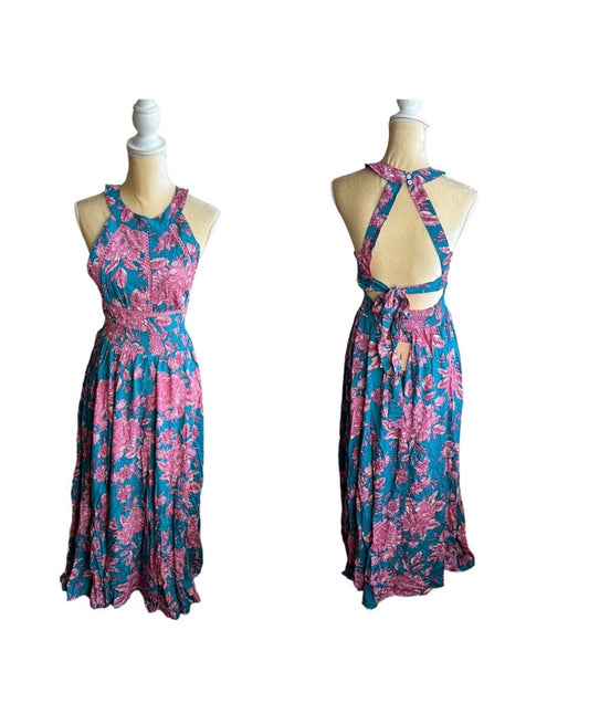 Abel the Label Anthropologie blue Charlie Maxi Dress NWT pink lilac sz XS   An absolutely gorgeous maxi dress with a colorful theme will be great for spring and summer .