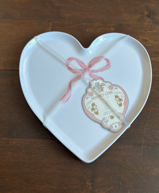 Shabby Chic Set Of 4 Salad Plates Valentines Pin Bow Heart Shaped Melamine