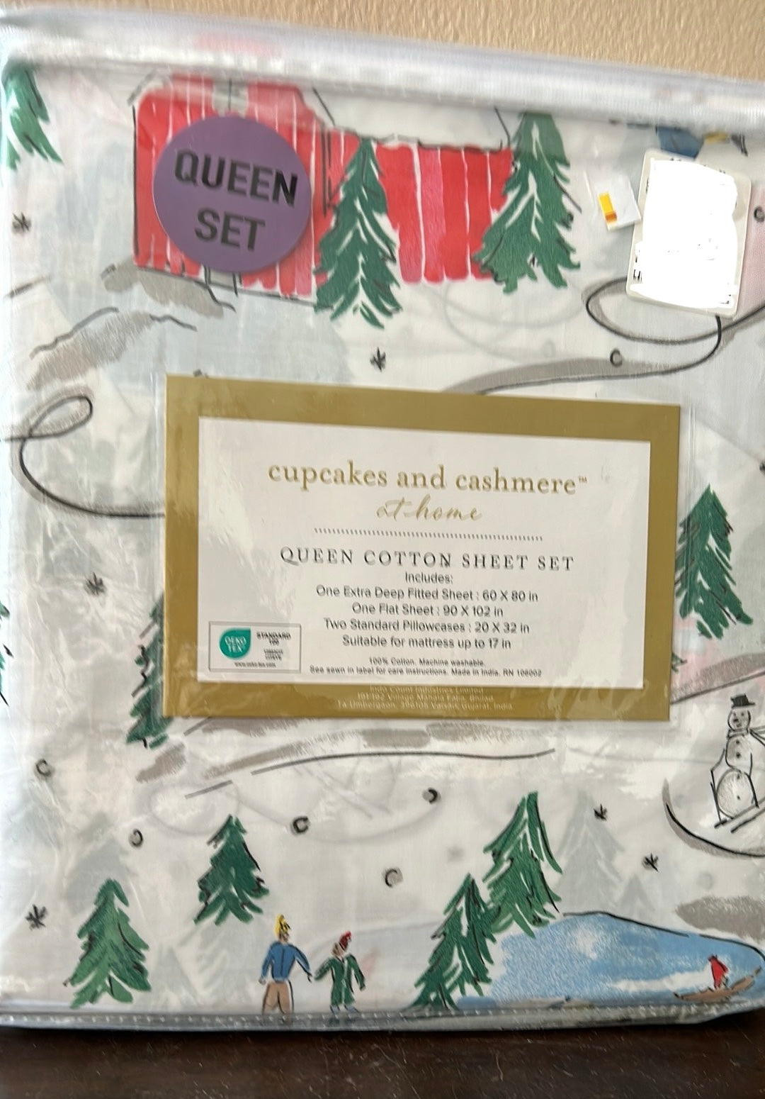 Cupcakes & Cashmere Queen Sheet Set New Christmas Tree Kids Cotton