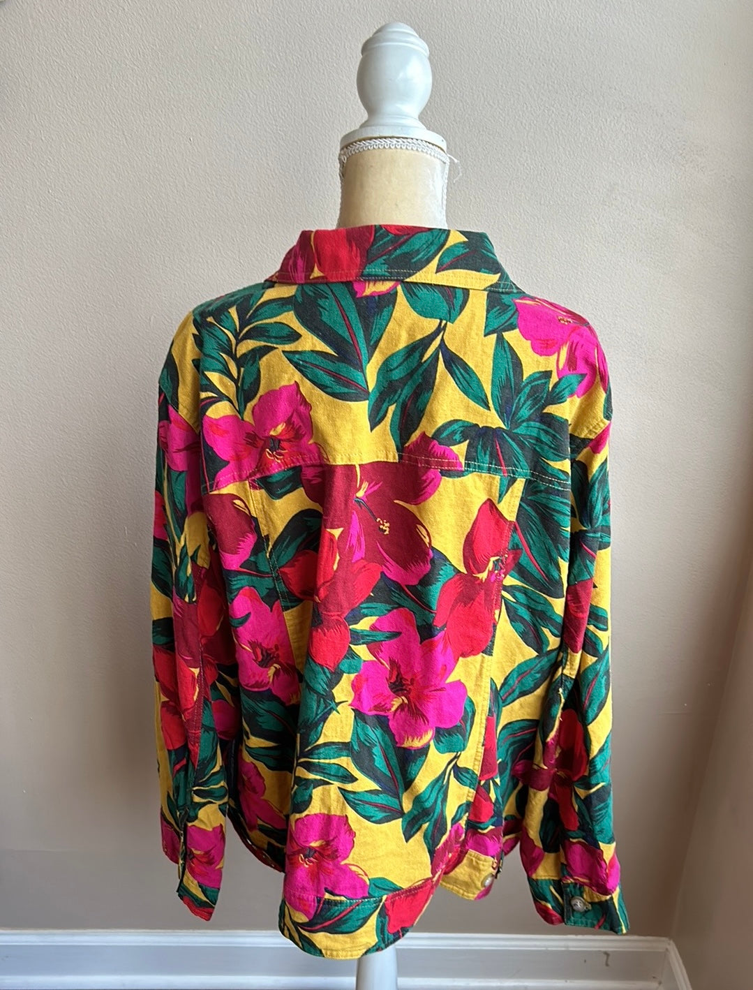 Tahari Womens Linen Viscose Blend Jacket Sz 3X Floral Colorful Hibiscus New