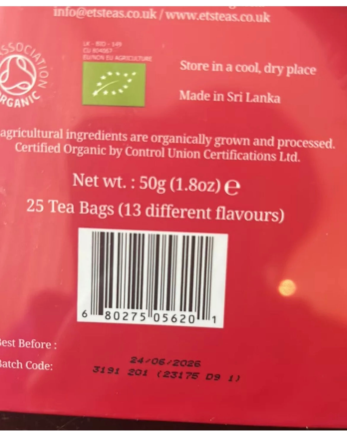 English Tea Shop 25 Count Organic TEA Christmas Advent Calendar  Exp 06/26