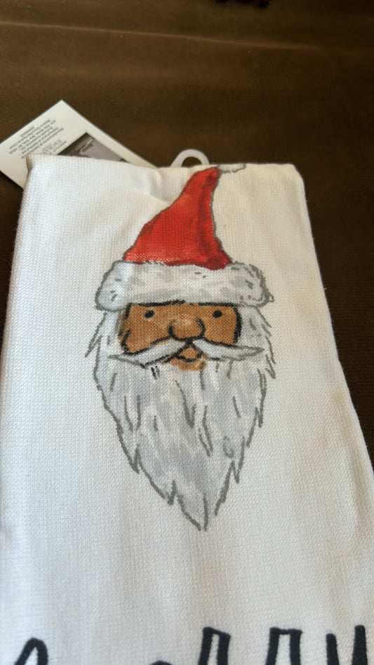 Rae Dunn “ Merry “ Christmas Santa Claus Kitchen Towels Set of 2 Cotton